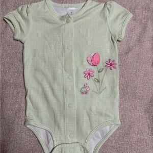 Carter's Light Green Floral One-Piece Bodysuit with Ruffles